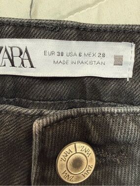 ZARA Charcoal Black Denim Jeans with Gold Branded Button